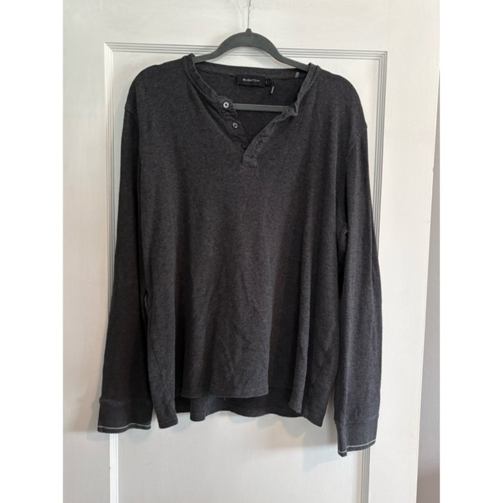 Bugatchi Men's Long-Sleeve Charcoal Gray Henley Shirt Size XL